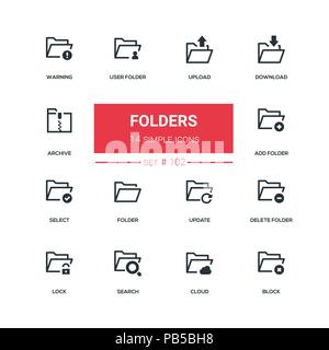 Folders - flat design style icons set Stock Vector