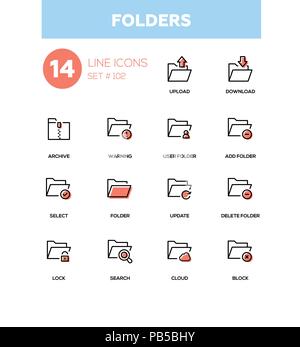 Folders - modern line design icons set Stock Vector