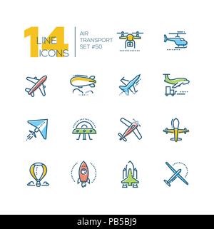 Air transport - line design icons set Stock Vector