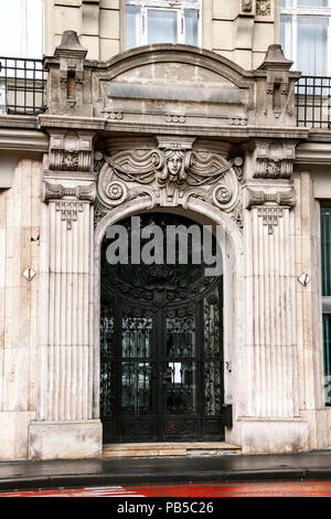 Architectural decoration of the facade of the old house in Budapest, Hungary Stock Photo