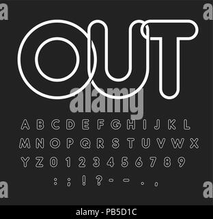 Contour alphabet, white letters on black background, outline style, modern typeface design, vector font template, uppercase letters, neon tube, monogram and logo template. Stock Vector