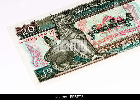 20 kyats bank note. Kyat is the national currency of Myanmar Stock Photo