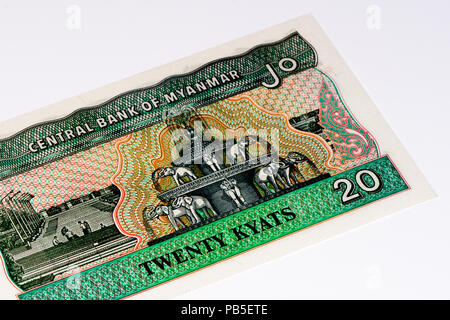 20 kyats bank note. Kyat is the national currency of Myanmar Stock Photo