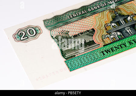 20 kyats bank note. Kyat is the national currency of Myanmar Stock Photo