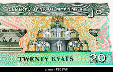 20 kyats bank note. Kyat is the national currency of Myanmar Stock Photo