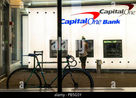 The ATM lobby of a branch of Capital One Bank in New York on Tuesday, July 24, 2018.  (Â© Richard B. Levine) Stock Photo