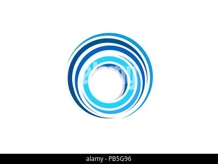 sphere circle elements swirl logo, abstract blue waves spiral round shape symbol, twist global wind sign icon vector design template Stock Vector