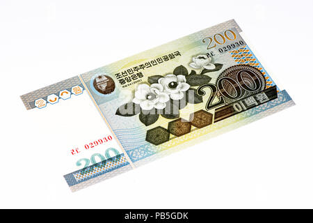 200 North Korea won bank note. North Korea won is the national currency of North Korea Stock Photo