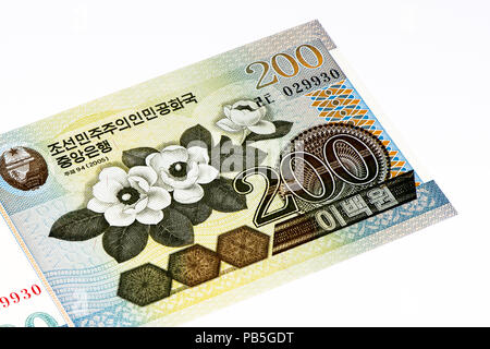 200 North Korea won bank note. North Korea won is the national currency of North Korea Stock Photo