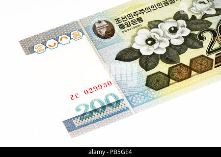 200 North Korea won bank note. North Korea won is the national currency of North Korea Stock Photo