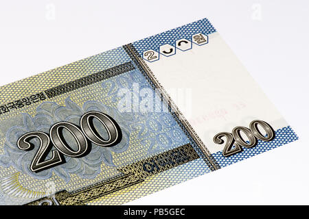 200 North Korea won bank note. North Korea won is the national currency of North Korea Stock Photo