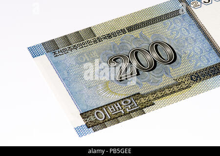 200 North Korea won bank note. North Korea won is the national currency of North Korea Stock Photo