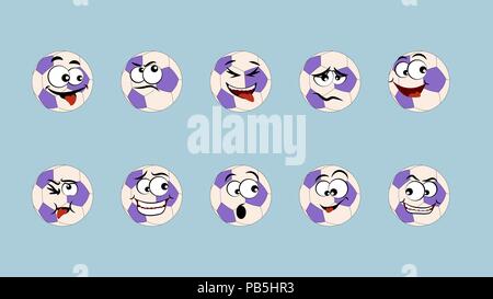 Emoticon Ball football. Set of emoticons, emoji icon isolated on grey background. purple and white. emotions Stock Vector