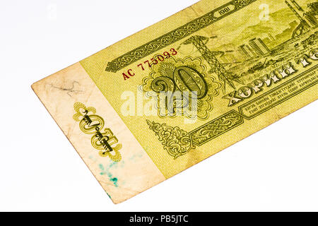 20 togrog bank note. Togrog is the national currency of Mongolia Stock Photo