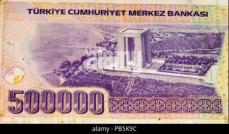 500000 Turkish liras bank note. Turkish lira is the national currency of Turkey Stock Photo