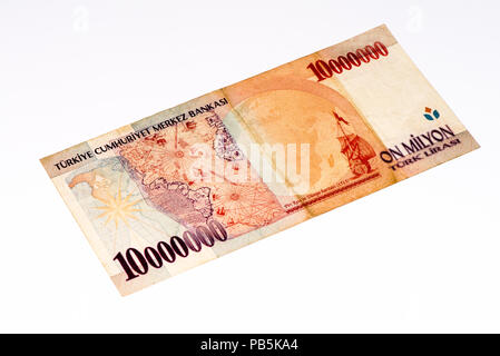 10000000 Turkish liras bank note. Turkish lira is the national currency ...