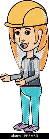 cartoon woman with safety helmet over white background, vector illustration Stock Vector