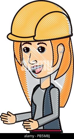 cartoon woman with safety helmet over white background, vector illustration Stock Vector