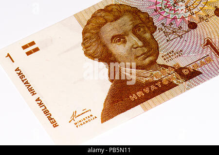 1 Hrvatski dinar bank note. Croatian dinar is the former currency of Croatia Stock Photo