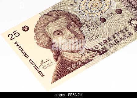 25 Hrvatski dinar bank note. Croatian dinar is the former currency of Croatia Stock Photo