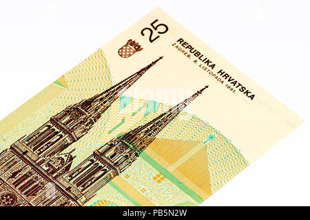 25 Hrvatski dinar bank note. Croatian dinar is the former currency of Croatia Stock Photo