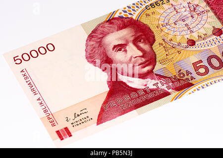 50000 Hrvatski dinar bank note. Croatian dinar is the former currency of Croatia Stock Photo