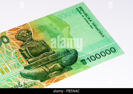 100000 Hrvatski dinar bank note. Croatian dinar is the former currency of Croatia Stock Photo