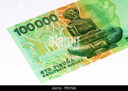 100000 Hrvatski dinar bank note. Croatian dinar is the former currency