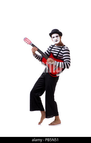 Mime playing guitar isolated on white Stock Photo