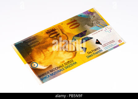 10 Suisse francs bank note. Suisse franc is the national currency of Switzerland Stock Photo