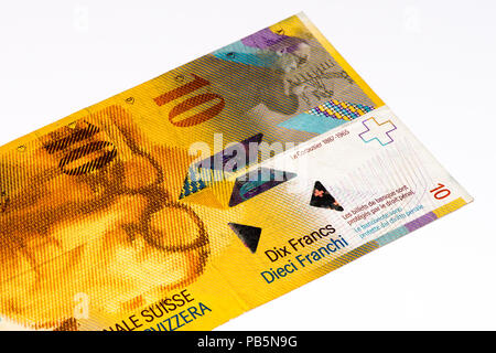 10 Suisse francs bank note. Suisse franc is the national currency of Switzerland Stock Photo