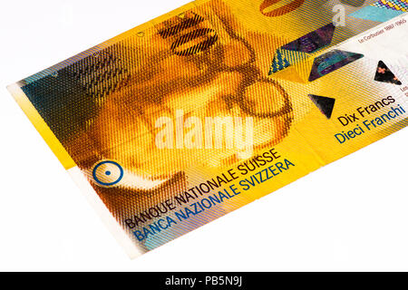 10 Suisse francs bank note. Suisse franc is the national currency of Switzerland Stock Photo