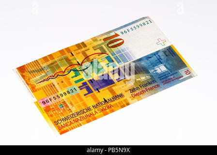 10 Suisse francs bank note. Suisse franc is the national currency of Switzerland Stock Photo