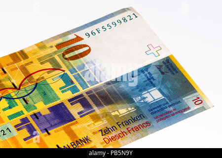 10 Suisse francs bank note. Suisse franc is the national currency of Switzerland Stock Photo