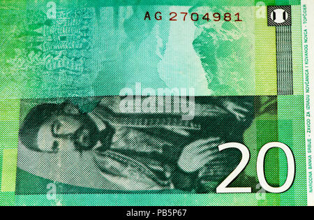 20 Serbian dinars bank note. Dinar is the national currency of Serbia Stock Photo