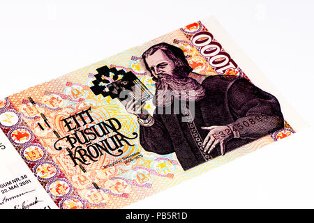1000 Icelandic kronas bank note. Icelandic krona is the national currency of Iceland Stock Photo