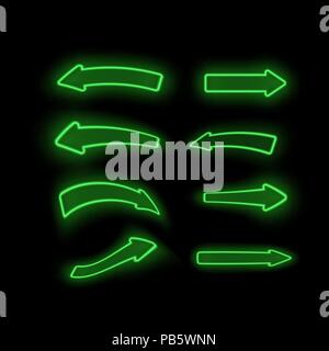 Set of Different Neon Green Arrows Stock Vector