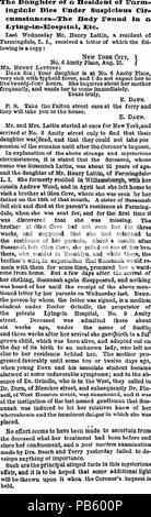 1589 Susannah Lattin (1848-1868) in the Brooklyn Eagle on August 29, 1868 Stock Photo