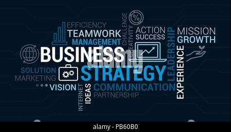 Business, communication and finance tag cloud with icons and concepts Stock Vector