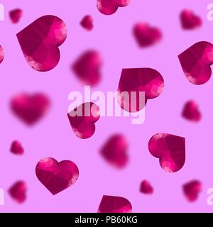 Glass Polygonal Heart Random Seamless Pattern Stock Vector