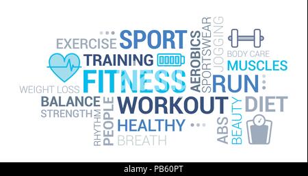 Fitness, sport and wellness tag cloud with icons and concepts Stock ...