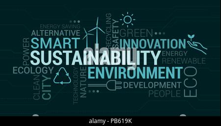 Environment, smart cities and sustainability tag cloud with icons and concepts Stock Vector