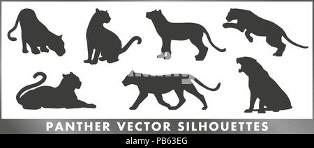 A group of panther silouettes - vector graphic. Stock Vector