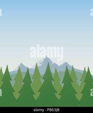 Summer landscape with mountains, trees and clear sky - Background - Flat Design Stock Vector