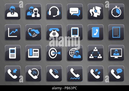 24 Grey Call Center Communication Button Icons Stock Vector