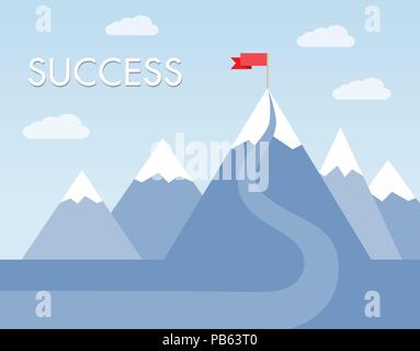 Way to the top of the mountain. A Long Way To Success. Stock Vector