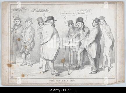The Thimble Rig: 'A Scene from the Derby'. Artist: John Doyle (Irish, Dublin 1797-1868 London). Dimensions: Sheet: 11 11/16 × 16 15/16 in. (29.7 × 43 cm). Publisher: Thomas McLean (British, active London 1788-1885). Series/Portfolio: HB Sketches, No. 329. Subject: Thomas Spring Rice, 1st Baron Monteagle (British, 1790-1866); Daniel O'Connell (Irish, Cahirciveen, Kerry 1775-1847 Genoa); Edward John Littleton, 1st Baron Hatherton (British, 1791-1863); Charles Grey, 2nd Earl Grey (British, Northumberland 1764-1845 Northumberland); Edward Geoffrey Smith Stanley, 14th Earl of Derby (British, 1799-1 Stock Photo
