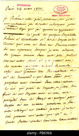 910 Letter signed Madame Noailles de Tesse, Paris, to Thomas Jefferson, March 24, 1810 Stock Photo