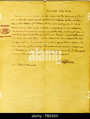 912 Letter signed Thomas Jefferson to Mrs Angelica Church sister of