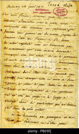 910 Letter signed Madame Noailles de Tesse, Aulnay, to Thomas Jefferson, June 28, 1812 Stock Photo